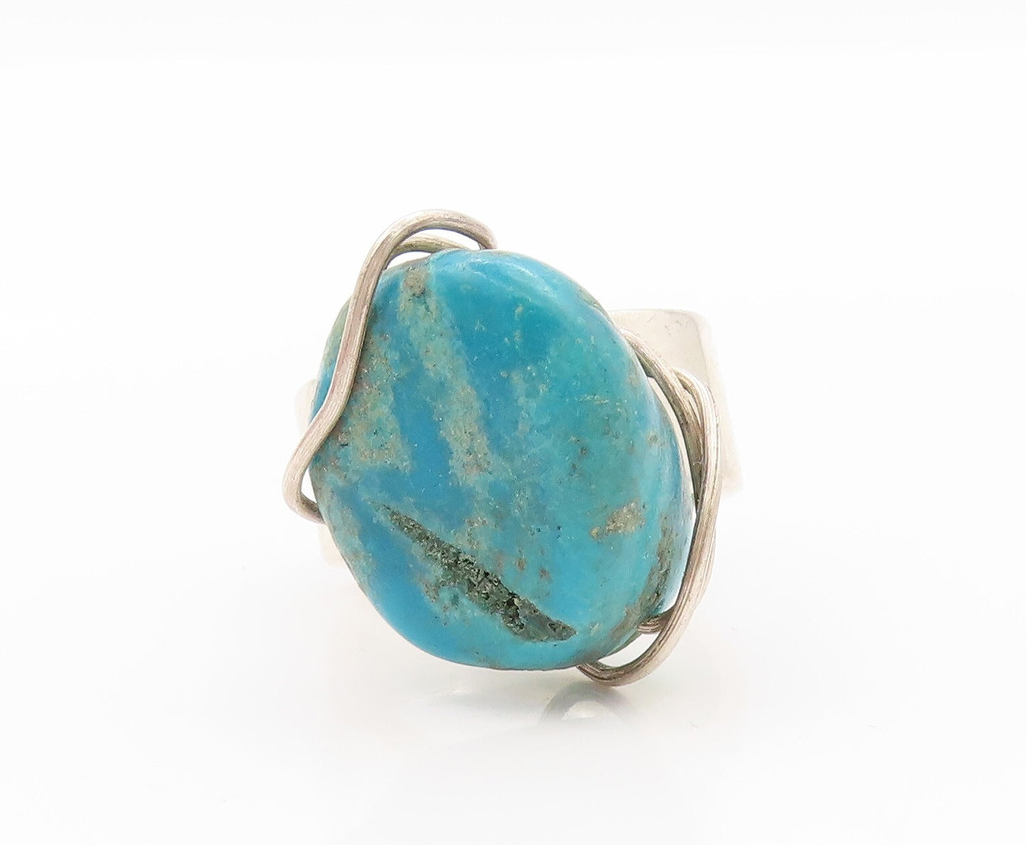925 Sterling Silver Vintage Ring Designer Amorphas Shape Turquoise SZ 8  RG31947