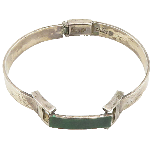 MEXICO 925 Silver  Vintage Enamel Detail Curved Bar Chain Bracelet  BT7524