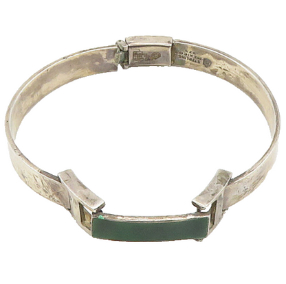 MEXICO 925 Silver  Vintage Enamel Detail Curved Bar Chain Bracelet  BT7524