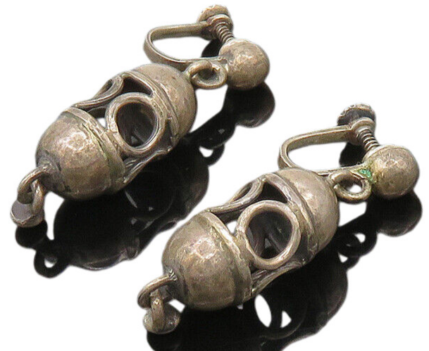 TAXCO 925 Sterling Silver  Vintage Dark Tone Non Pierce Drop Earrings  EG10282