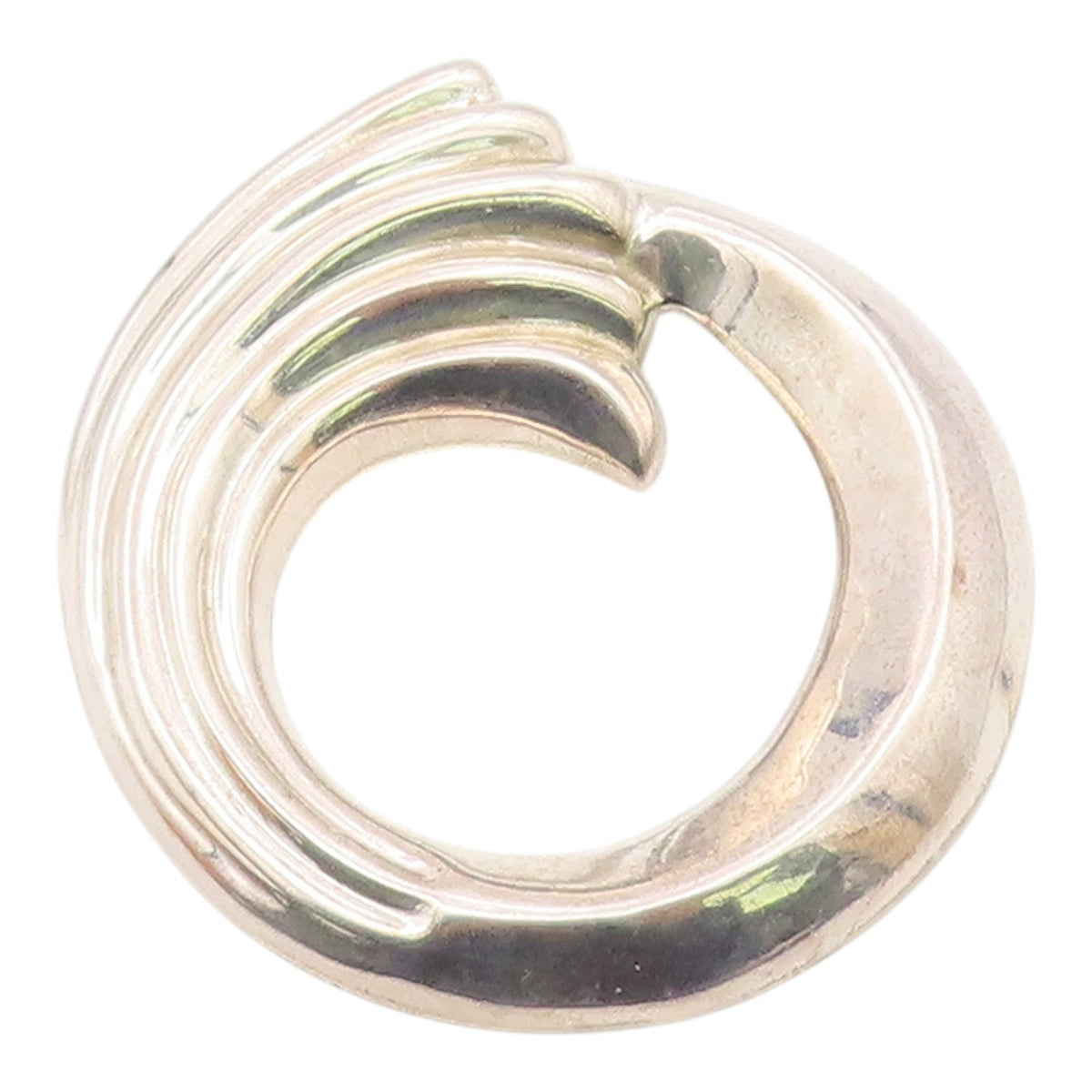 MEXICO 925 Sterling Silver  Vintage Shiny Fluted Open Circle Brooch Pin BP4113