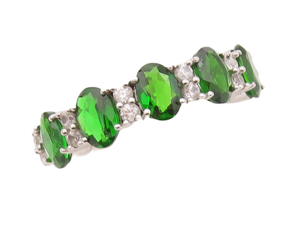 925 Sterling Silver Vintage Ring Oval Cut Green & White CZ Band Sz 7 RG30000