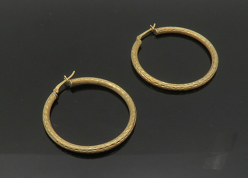 925 Sterling Silver  Vintage Diamond Cut Gold Plated Hoop Earrings  EG10372