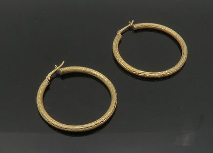 925 Sterling Silver  Vintage Diamond Cut Gold Plated Hoop Earrings  EG10372