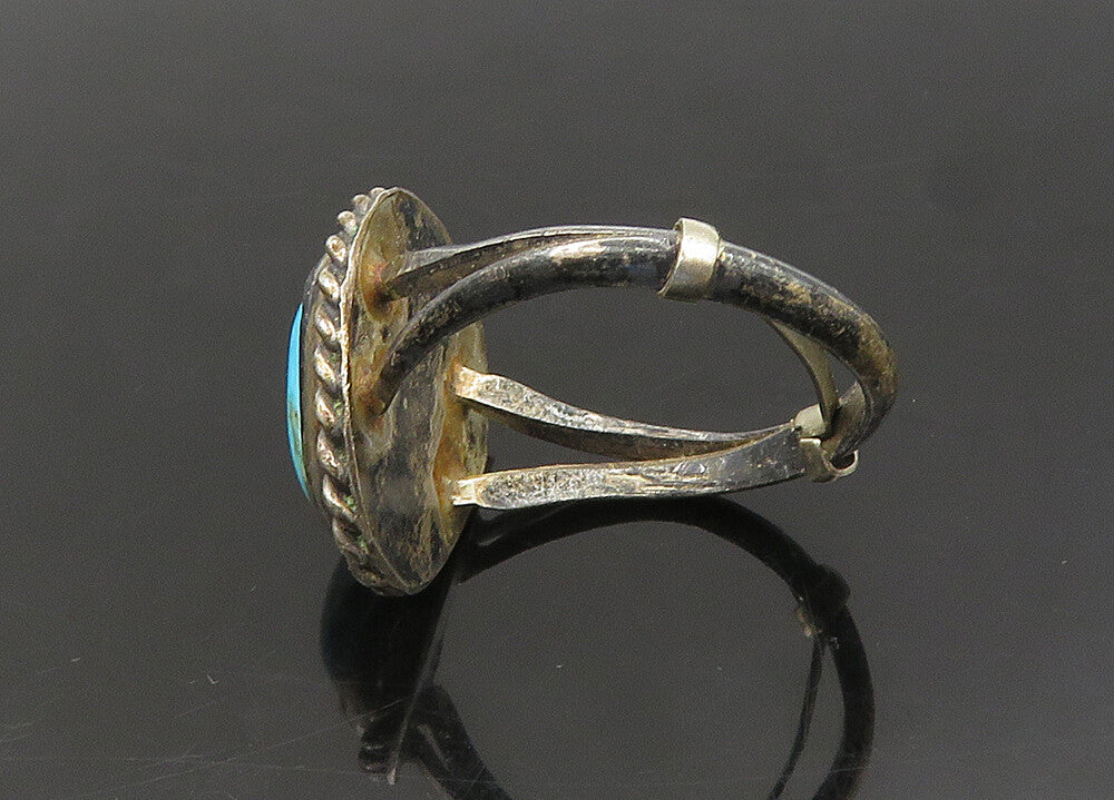 NAVAJO 925 Silver  Vintage Turquoise Oxidized Cocktail Ring Sz 6  RG21883