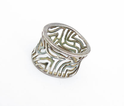925 Sterling Silver  Vintage Dark Tone Cutout Concave Band Ring Sz 7  RG7109