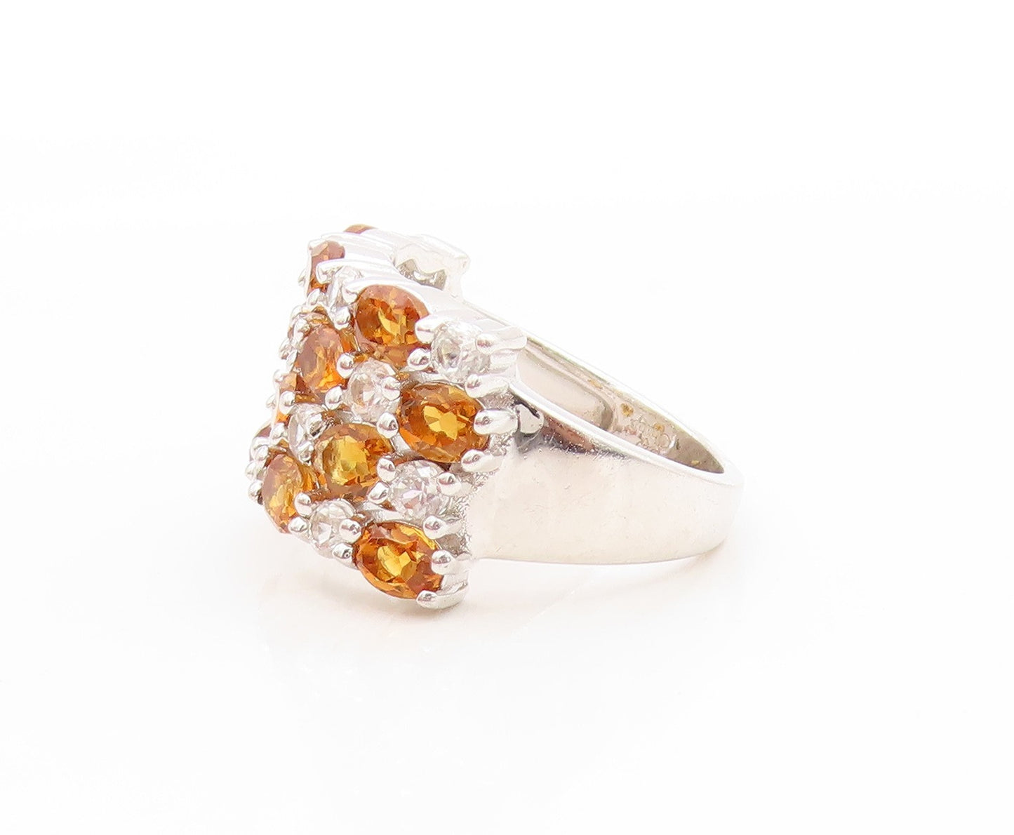 925 Sterling Silver Vintage Ring Citrine & CZ Statement Pave Band  Sz 6  RG33729