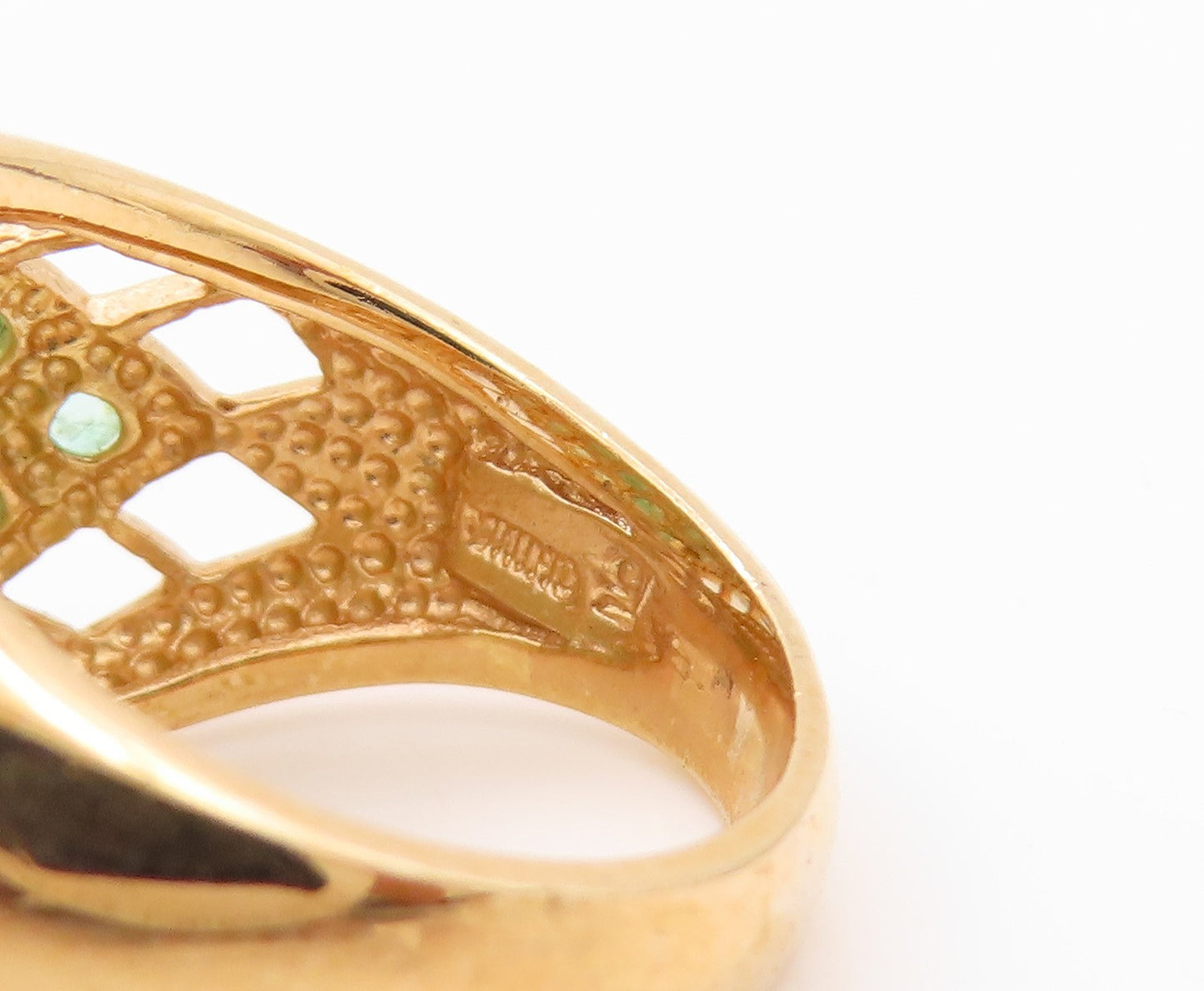 925 Sterling Silver Vintage Ring Gold Plated Net Effect Emerald  Sz 5  RG32320