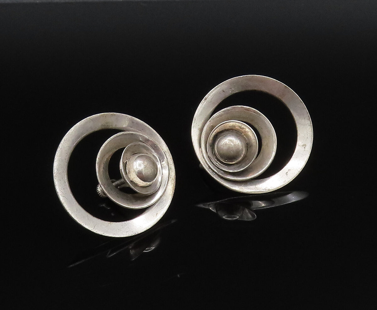 925 Silver  Vintage Graduated Open Circle & Bead Screw Back Earrings  EG11974