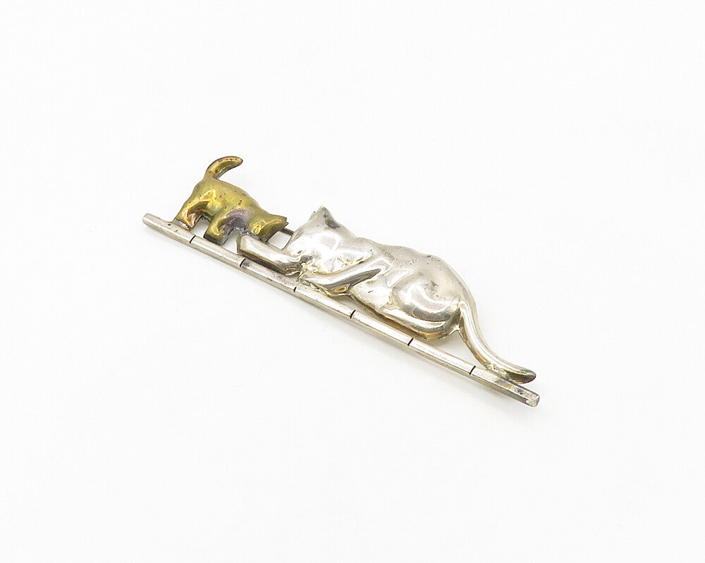 MEXICO 925 Sterling Silver  Vintage Two Tone Mom & Baby Cat Brooch Pin  BP7273