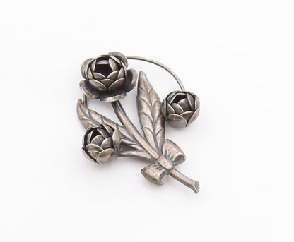 925 Sterling Silver  Vintage Oxidized Sculpted Flower Bunch Brooch Pin  BP3330