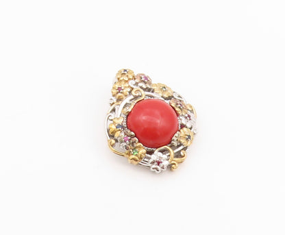 925 Sterling Silver Vintage Pendant MICHAEL VALITUTTI Gemstone Flowers  PT24242