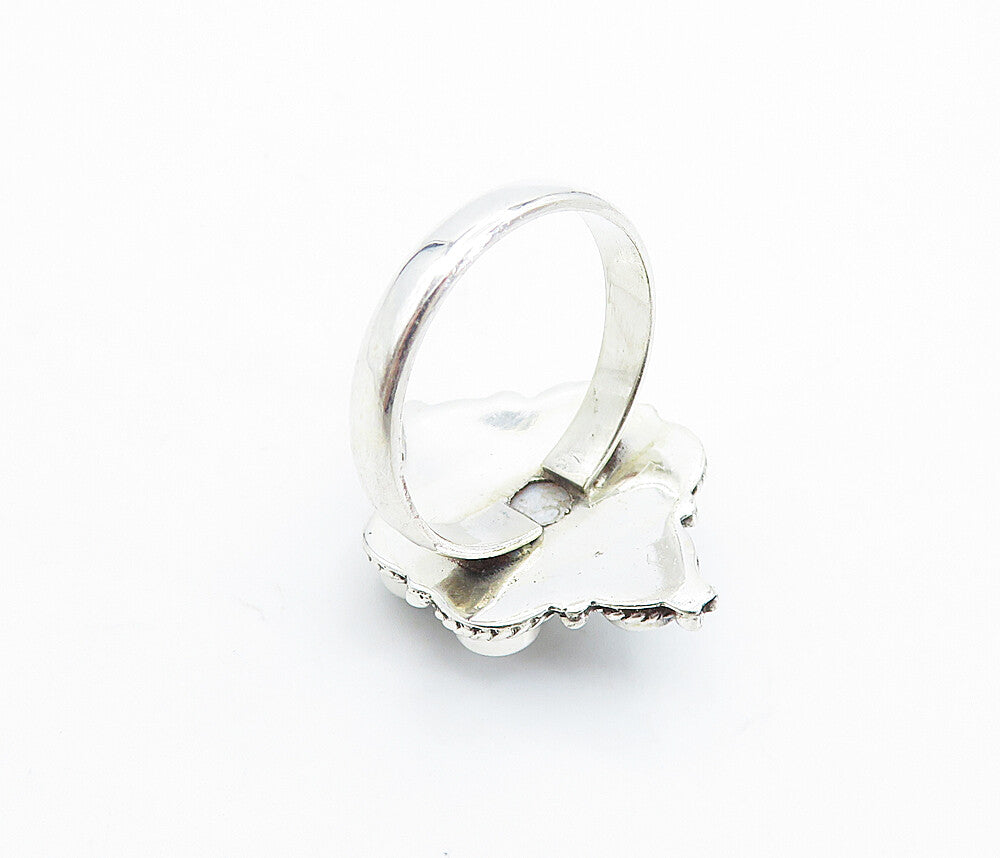 925 Sterling Silver  Freshwater Pearls Floral Cocktail Ring Sz 6.5  RG7827