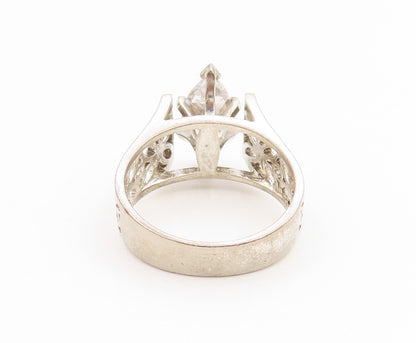 925 Sterling Silver Vintage Ring Marquise Cut CZ Floral Cutout  Sz 7  RG35131