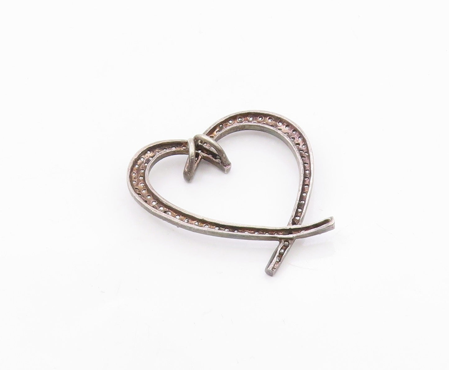 925 Sterling Silver  Vintage Cubic Zirconia Open Love Heart Pendant  PT14881