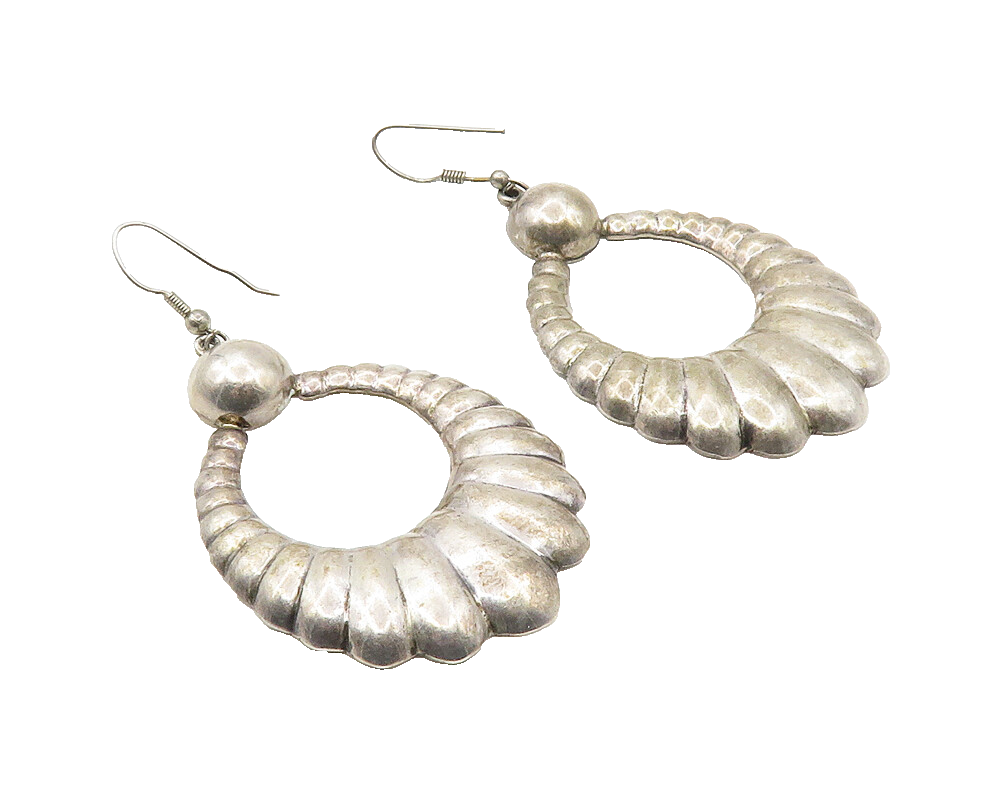 MEXICO 925 Sterling Silver  Vintage Dark Tone Fluted Dangle Earrings  EG5455