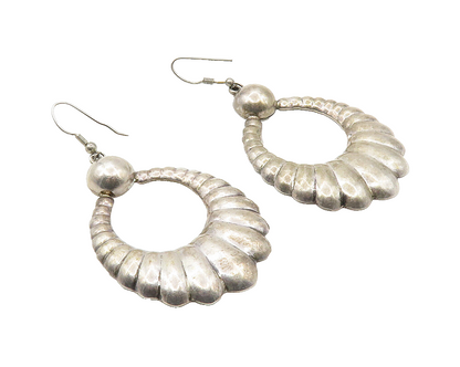 MEXICO 925 Sterling Silver  Vintage Dark Tone Fluted Dangle Earrings  EG5455