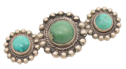 925 Sterling Silver Vintage Brooch Dark Tone Green Turquoise Flowers  BP11472