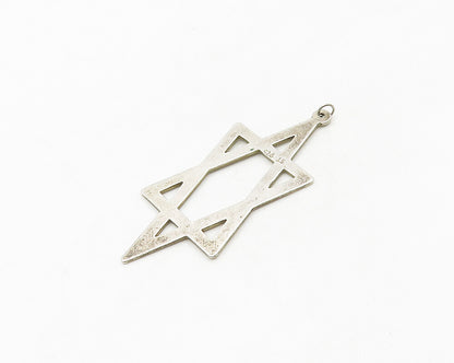 925 Sterling Silver  Vintage Shiny Etched Star Of David Drop Pendant  PT14254