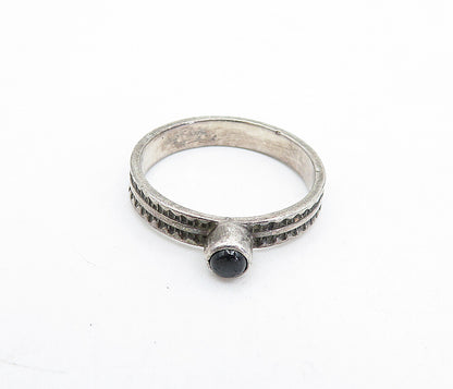 925 Silver Vintage Black Onyx Etched Solitaire Ring Sz 8 RG5100