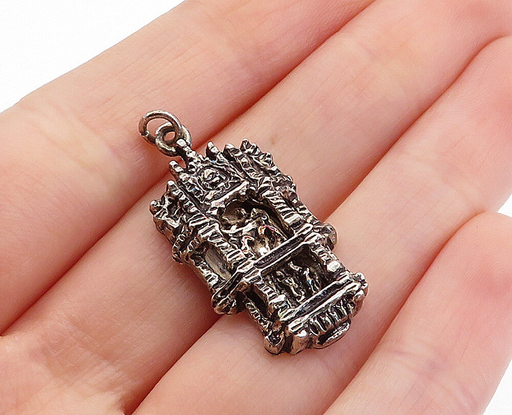 925 Sterling Silver Vintage Petite Oxidized Sculpted Drop Pendant PT2847