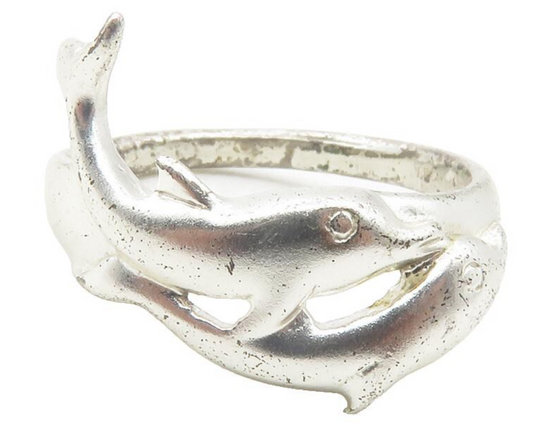 925 Sterling Silver  Vintage Shiny Dolphin Motif Band Ring Sz 6.5  RG11949