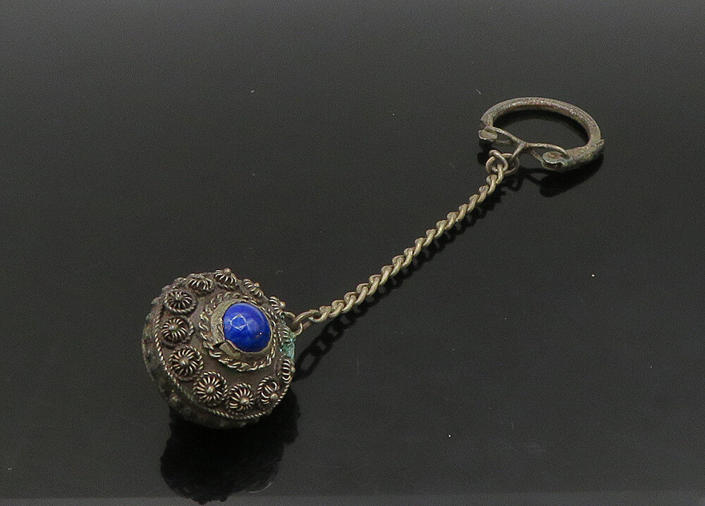 925 Sterling Silver  Vintage Lapis Lazuli & Amethyst Floral Key Chain  TR3202