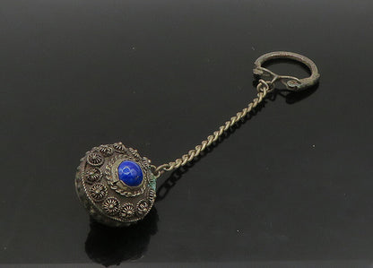 925 Sterling Silver  Vintage Lapis Lazuli & Amethyst Floral Key Chain  TR3202