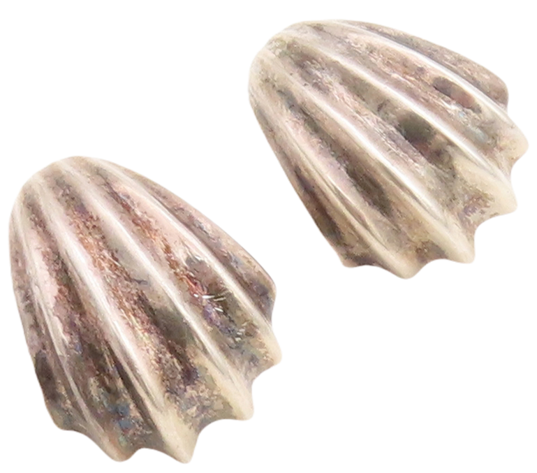 14K Gold 925 Sterling Silver Vintage Earrings BAYANIHAN Puffed Hand Fan EG13229