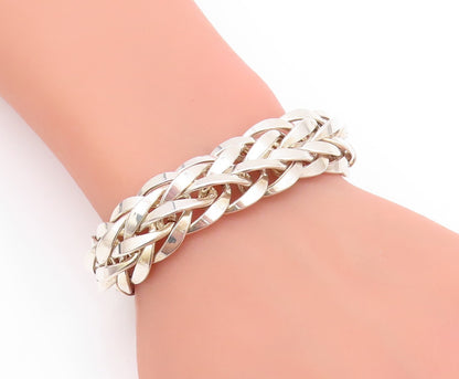 925 Sterling Silver Vintage Bracelet Broad Designer Breaded Band BT11133