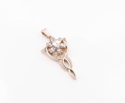 925 Silver  Vintage Fancy Cubic Zirconia Flower Twisted Drop Pendant  PT21666