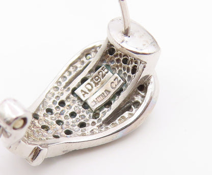 925 Sterling Silver Vintage Earrings Blue Topaz & CZ Belt Buckle Design  EG14345