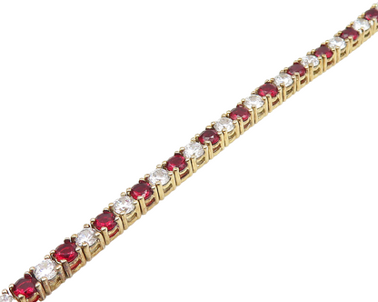 925 Sterling Silver  Cubic Zirconia & Garnet Gold Plated Chain Bracelet BT7375