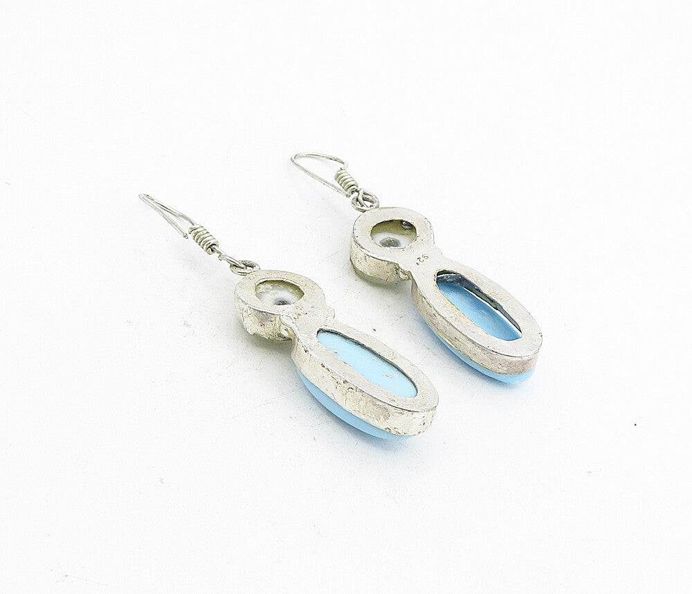 925 Sterling Silver   Vintage Cabochon Cut Agate Slice Drop Earrings  EG4384