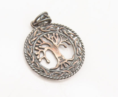 925 Sterling Silver Vintage Pendant Knotted Roots Frame Tree Of Life  PT22594