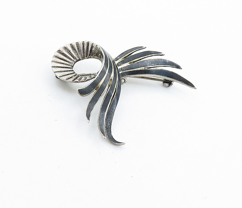 925 Sterling Silver  Vintage Niello Dark Tone Wing Design Brooch Pin  BP2128