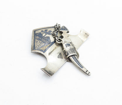 925 Sterling Silver  Vintage Antique Niello Art Dagger Buckle Piece  TR1205