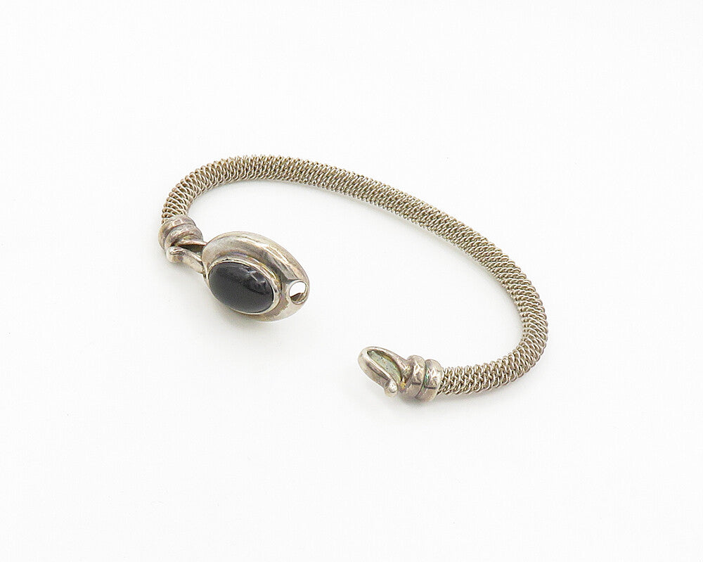 ESPO SIG 925 Sterling Silver  Vintage Black Onyx Hook Bangle Bracelet  BT7558