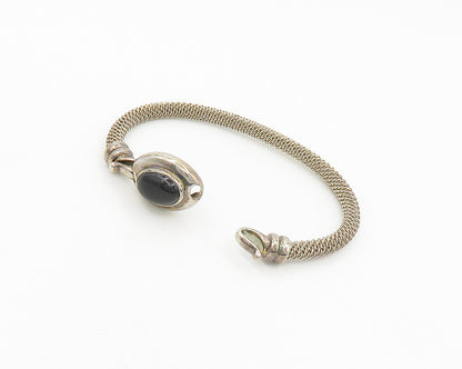 ESPO SIG 925 Sterling Silver  Vintage Black Onyx Hook Bangle Bracelet  BT7558