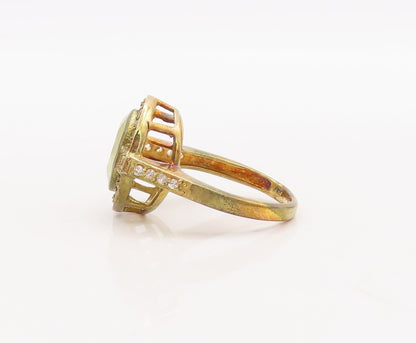 925 Sterling Silver Vintage Ring Gold Plated Green Gemstone & CZ  Sz 7  RG29818