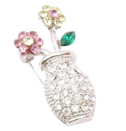 925 Sterling Silver  Sparkling Cubic Zirconia Flower Vase Brooch Pin  BP6494