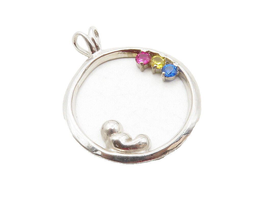 925 Sterling Silver Multi Color Topaz Shiny Baby Open Circle Pendant PT9994