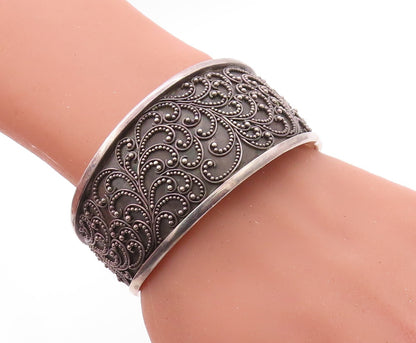 925 Sterling Silver Vintage Bracelet BALI Swirly Beaded Carved Cuff  BT10916