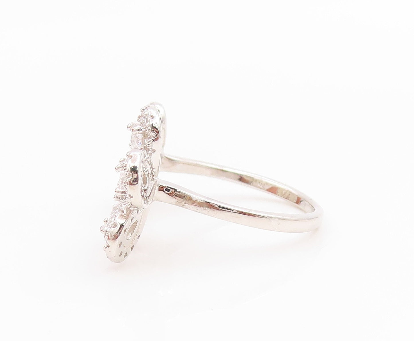 925 Sterling Silver Vintage Ring Elegant CZ Double Flower Band  Sz 8  RG35778