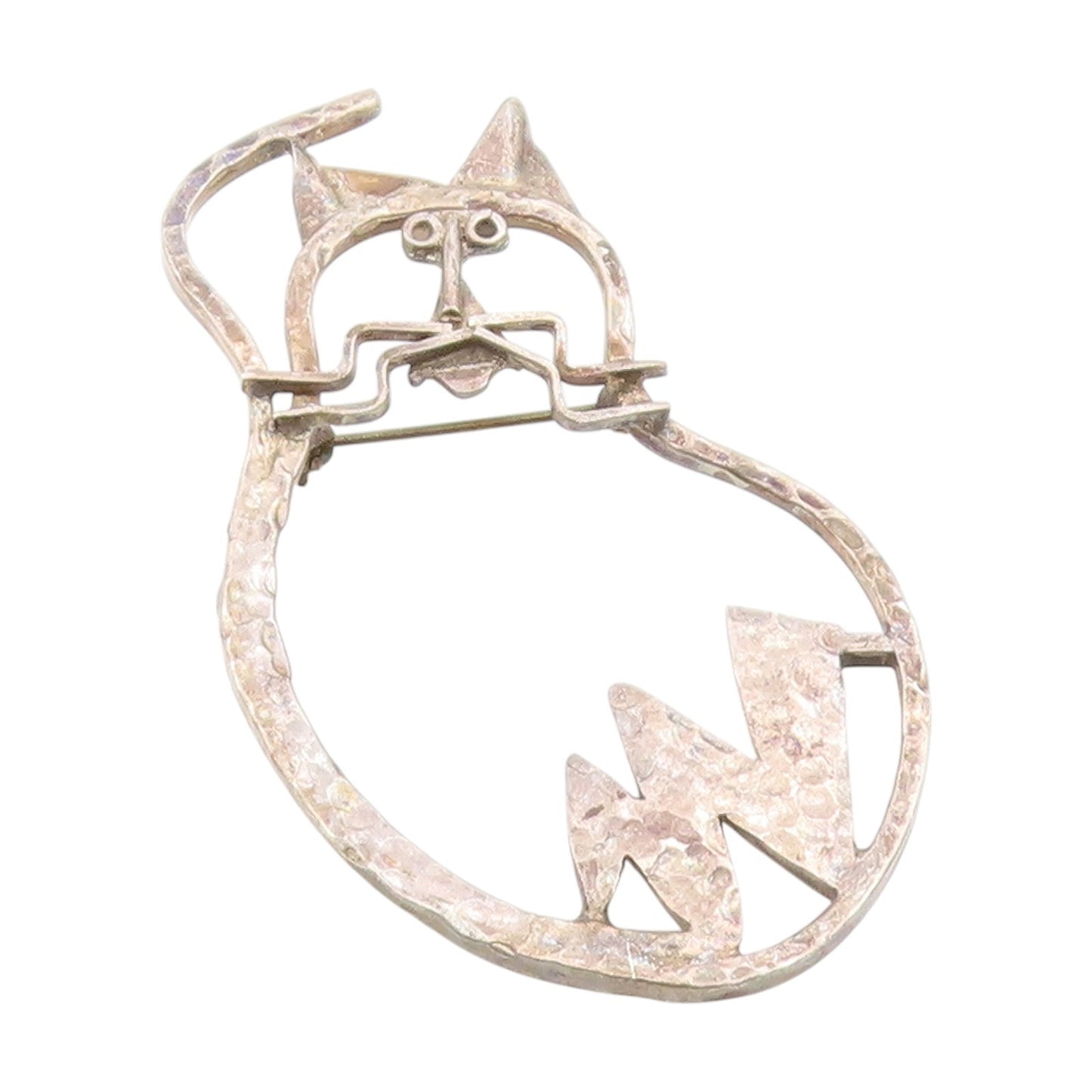 925 Sterling Silver Vintage Brooch CARSI MEXICO Hammered Cat Outline Pin BP11960