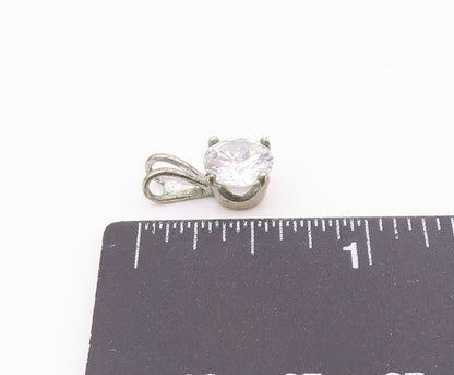 925 Sterling Silver  Vintage Shiny Prong Set Cubic Zirconia Pendant  PT17459