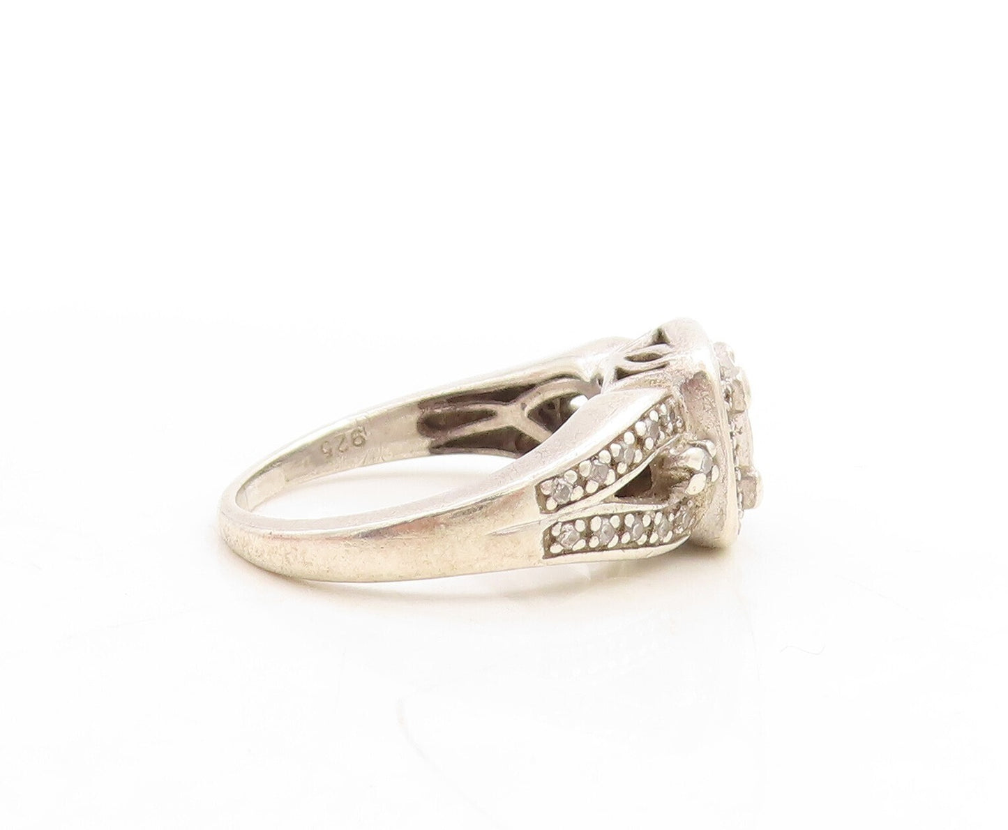 925 Sterling Silver Vintage Ring 1/4 Ct Diamonds Square Inlay Sz 7 RG31191