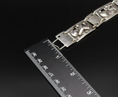 MAX RIEG 925 Silver  Vintage Hammered Rectangle 3D Floral Bracelet  BT9636