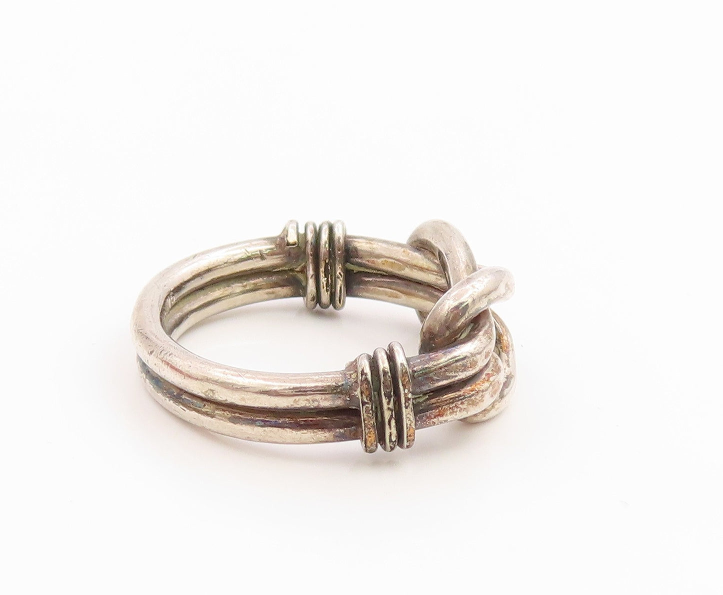 925 Sterling Silver Vintage Ring Modernist Braided Knot Band  Sz 4.5  RG35579