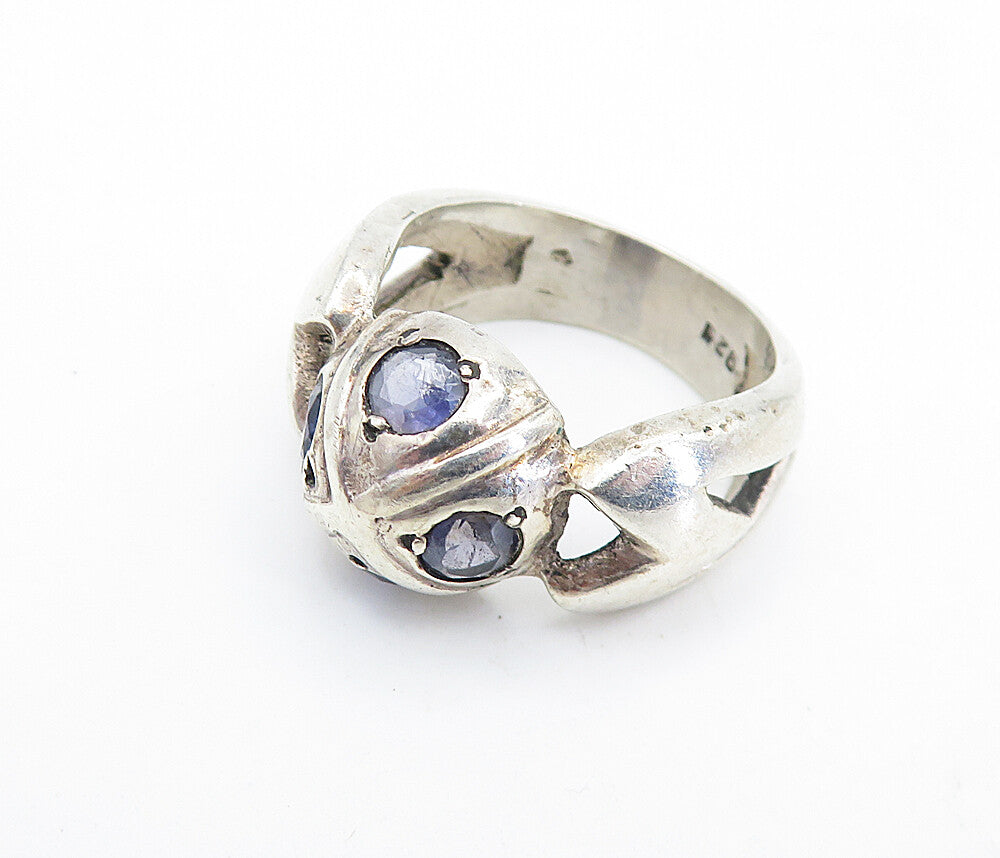 925 Sterling Silver  Vintage Tanzanite Dome Cutout Band Ring Sz 7  RG6038